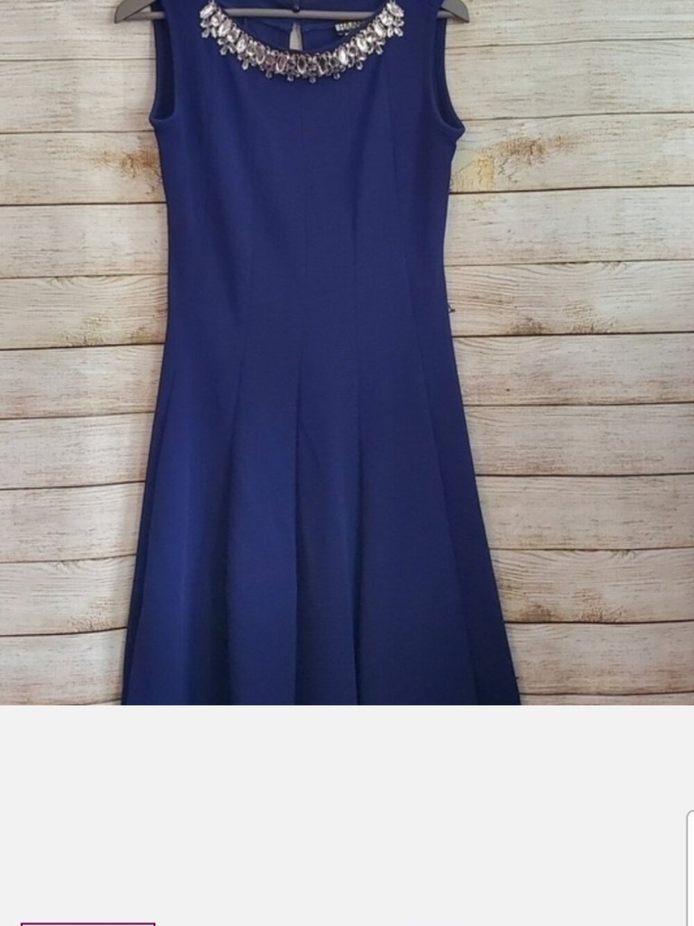 Haani Embellished Neckline Navy Blue Fit and Flare Dress. Size XXL Rhinestone